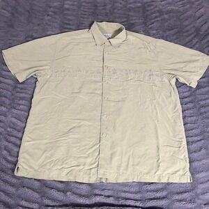 Quiksilver Edition Mens XL Sage Green Palm Tree Embroidered Button Up Shirt